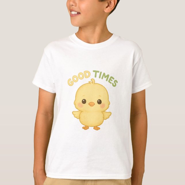 Glad kyckling "God Tid" Barn Grafik T-shirt (Framsida)