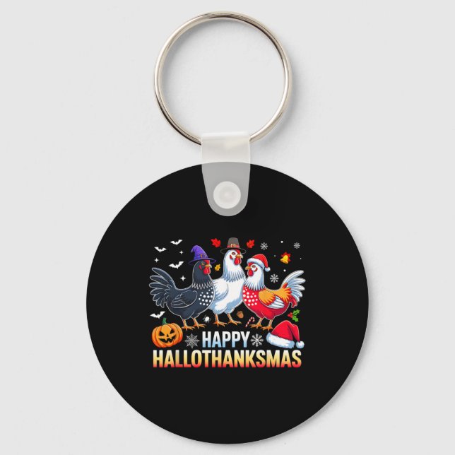Glad kyckling Hallothanksmas Roligt Halloween tack Nyckelring (Framsida)