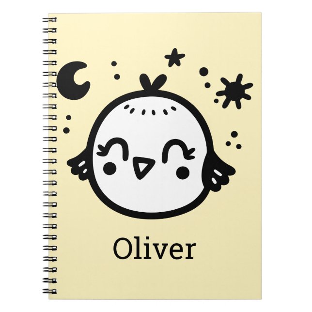 Glad kyckling - Kawaii fågel linjestil konst Anteckningsbok (Framsidan)