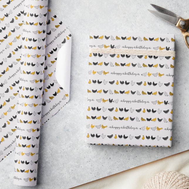 Glad Kyckling Landlig Djurmönster Presentpapper (happy chicken birthday wrapping paper)