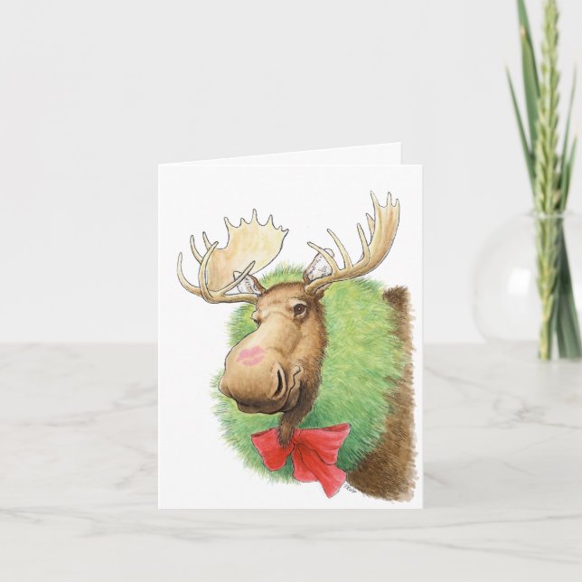 Glad Kyssälg! Älg julkort Kort (Framsida)