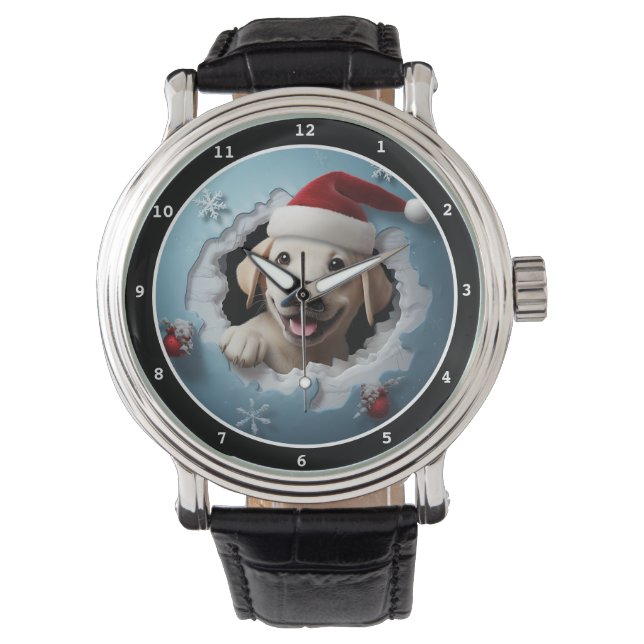 Glad Labrador Retriever Valp Vinterhelgbild Armbandsur (Framsida)