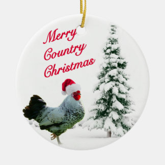 Glad landjulhöna med den Santa hatten Julgransprydnad Keramik