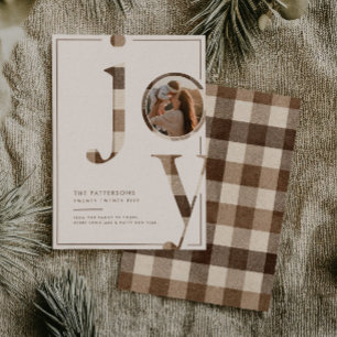 Glad lantlig brun rutig familjefoto jul julkort