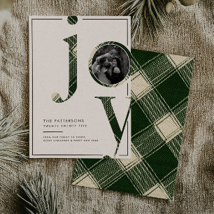 Glad lantlig grön rutig familjefoto jul julkort