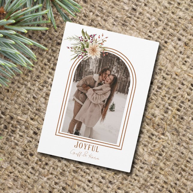 Glad lantlig valvfotot julkort (Joyful Rustic Arch Photo Christmas Card
)