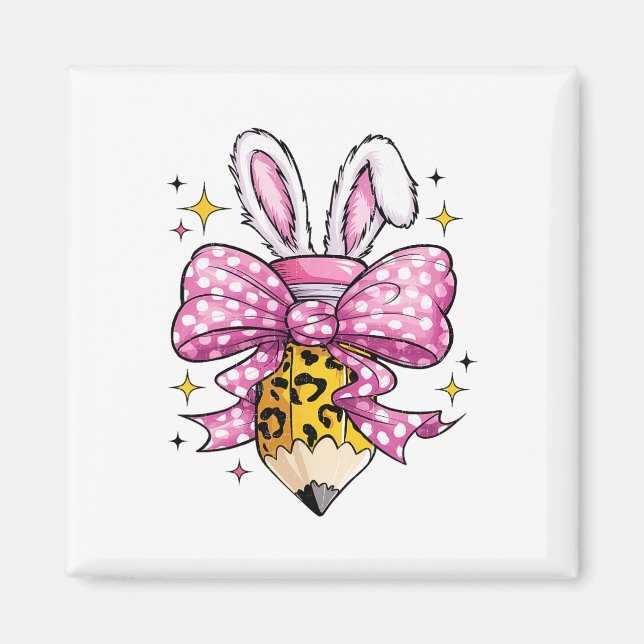 Glad lärare Söt Coquette Bow Bunny Påskdag K Magnet (Framsidan)