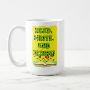 Glad Läs Skriv Blommar Bokälskare Motto Kaffemugg