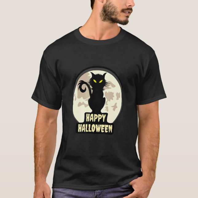 Glad läskig Halloween katt svart framför F T Shirt (Framsida)