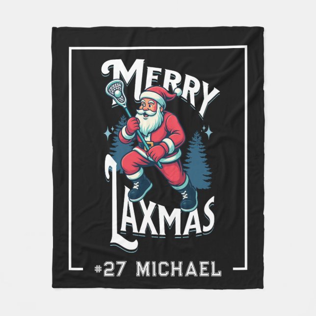 Glad Laxmas Svart Lacrosse Jul Fleecefilt (Framsidan)