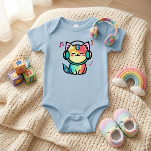 Glad leende Kawaii serie-katt med hörlurar T Shirt