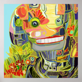 Glad leende robotsjälvporträtt med naturen, en dag poster