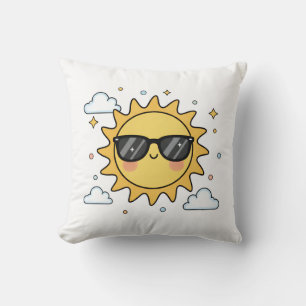 Glad Leende Sol Tecknad - Minimalistisk Kawaii Sol Kudde