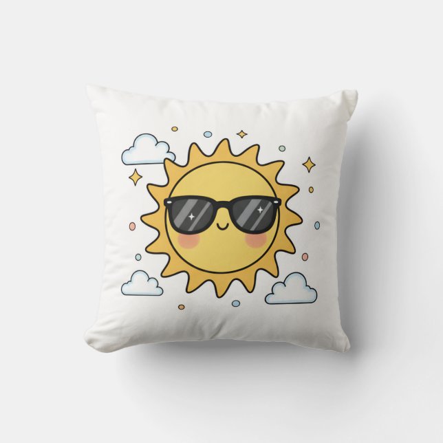Glad Leende Sol Tecknad - Minimalistisk Kawaii Sol Kudde (Framsida)
