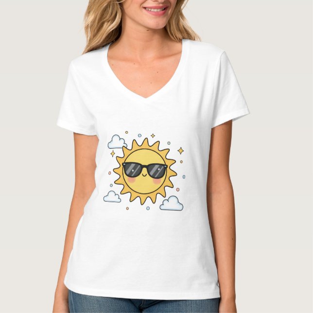 Glad Leende Sol Tecknad - Minimalistisk Kawaii Sol T Shirt (Framsida)