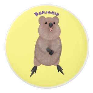 Glad leende söt quokka tecknad design knopp
