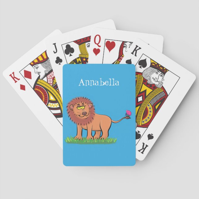 Glad lejon med fjäril tecknad illustration casinokort (Baksidan)