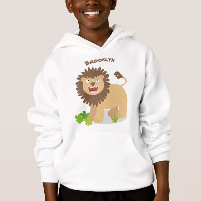 Glad lejon rytande tecknad illustration t shirt (Framsida)