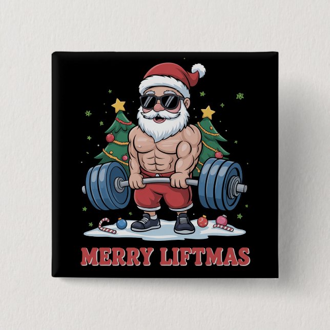 Glad Liftmas Tyngdlyftning Tomte Fitness Gym Knapp (Framsida)