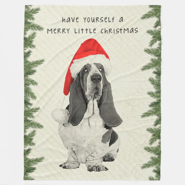 Glad lite jul för Bassethund Fleecefilt (Framsidan)