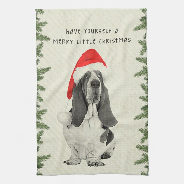 Glad lite jul för Bassethund Kökshandduk (Vertikal)