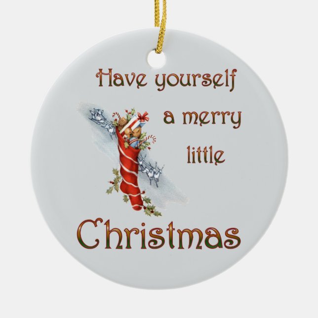 Glad lite julstrumpa julgransprydnad keramik (Framsidan)