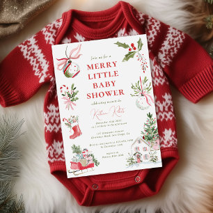 Glad liten akvarell jul Baby Shower Inbjudningar