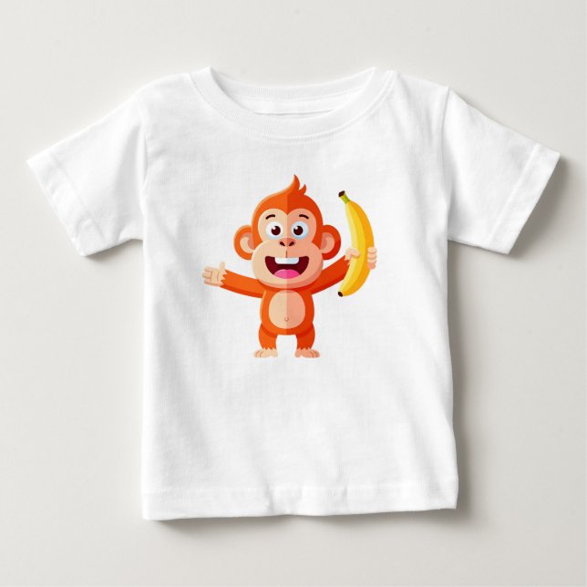 Glad liten apa med banan t shirt (Framsida)