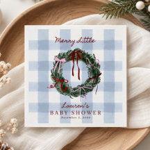 Glad liten baby shower blå rutiga servetter