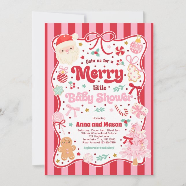 Glad liten baby shower jul Coquette Bow Inbjudningar (Framsida)