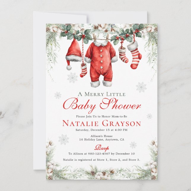 Glad liten baby shower Santa klädstreck Inbjudningar (Framsida)