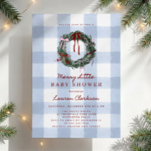 Glad liten blå Gingham-krans Baby Shower