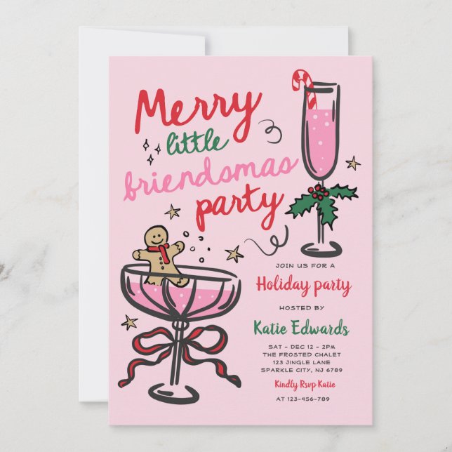 Glad liten Friendsmas-jul Cocktailfest Inbjudningar (Framsida)