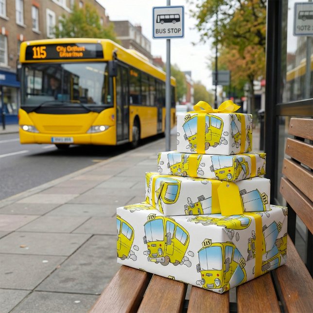 Glad liten gul skolbuss presentpapper (Skapare uppladdad)