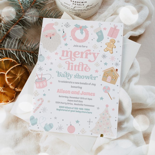 Glad liten jul Babygudstjänst Rosa Och Silver Inbjudningar (Skapare uppladdad)