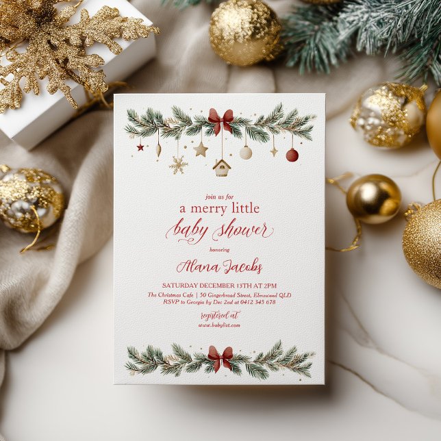 Glad liten jul Bebis Babyshower Julgran Inbjudningar (Merry Little Baby Shower! Christmas Themed Baby Shower )