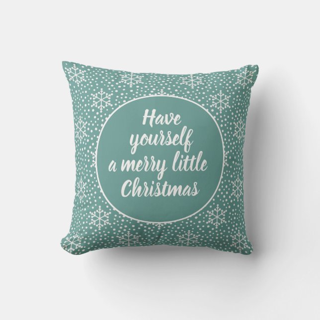Glad liten jul turkos vit snöflingor kudde (Framsida)