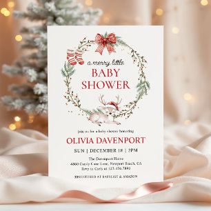 Glad liten jul Vinter Ren Babyfirande Inbjudningar