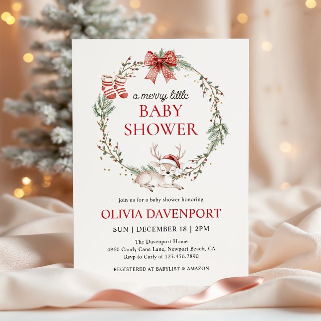 Glad liten jul Vinter Ren Babyfirande Inbjudningar (Skapare uppladdad)