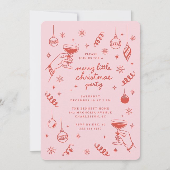Glad liten julfest Doodle Inbjudningar (Framsida)