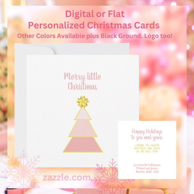 Glad liten julgran Rosa Modern minimalistisk Kort (Pink Christmas Tree on white background personalized flat or digital cards. Other colors plus logo.)