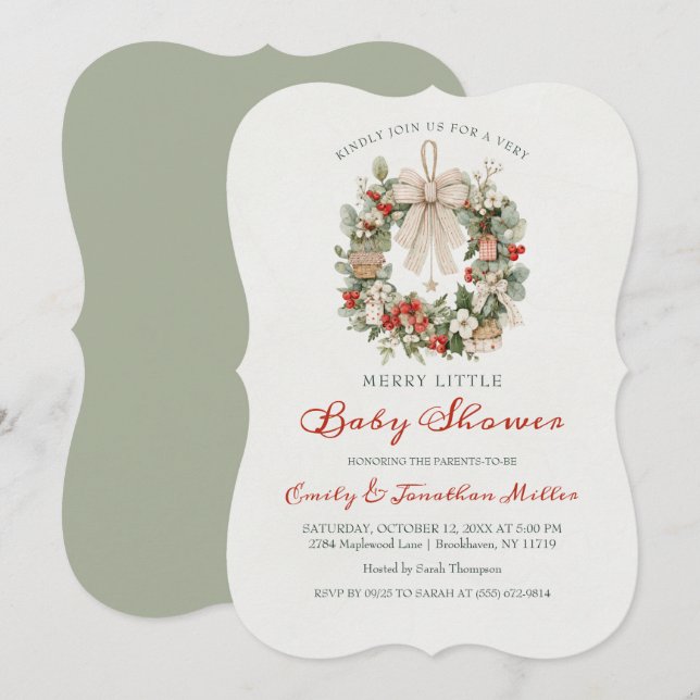 Glad liten julkrans Baby Shower Inbjudningar (Fram/baksida)