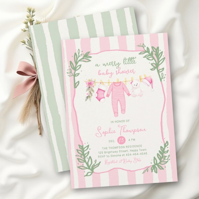 Glad liten rosa grönrandig flicka - bebisfest inbjudningar (Skapare uppladdad)