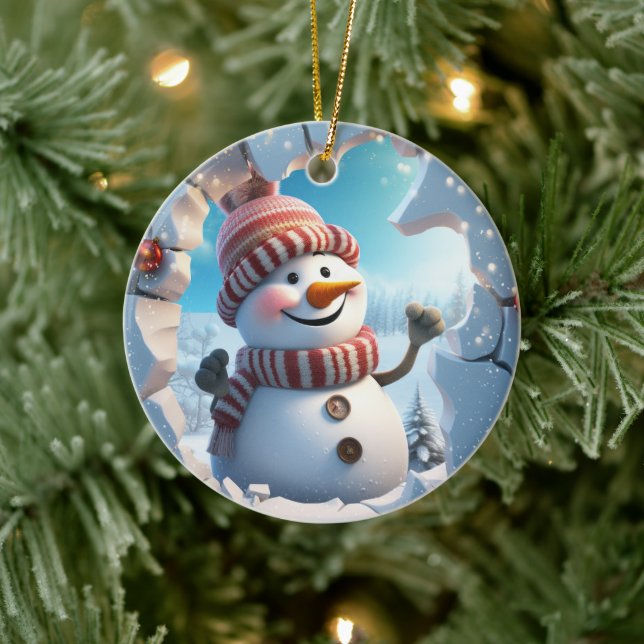 Glad liten snöman. Jul tid. Julgransprydnad Keramik (Träd)