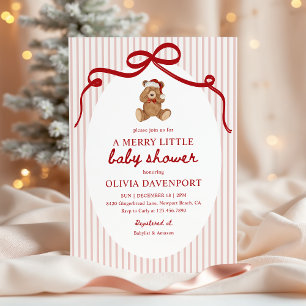 Glad liten teddybjörn Röd julbebis Baby Shower Inbjudningar