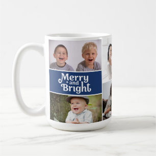 Glad & Ljus Jul Multi-Photo Blå anpassad Kaffemugg