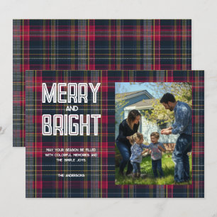 Glad & Ljus Skräddarsydd Tartan Familjefoto Högtid Julkort