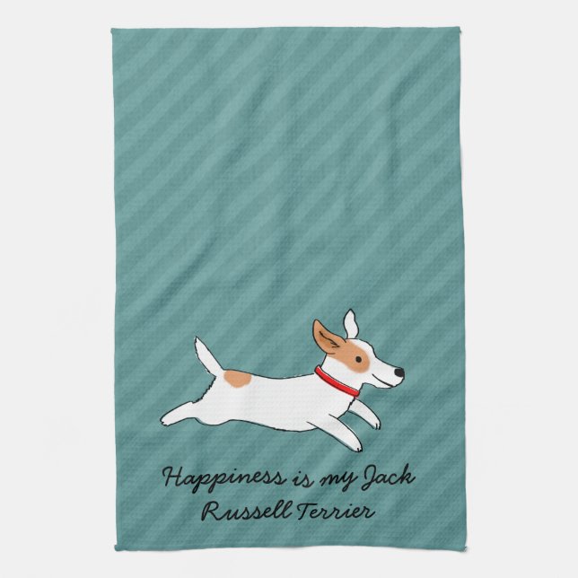 Glad löpande Jack Russell Terrier - Anpassad text Kökshandduk (Vertikal)