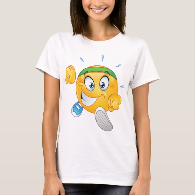 Glad Löpning Emoji Tecknad Löpare T Shirt (Framsida)