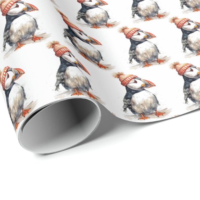 Glad Lunnefågel Julmönster Presentpapper (Rullad Hörn)